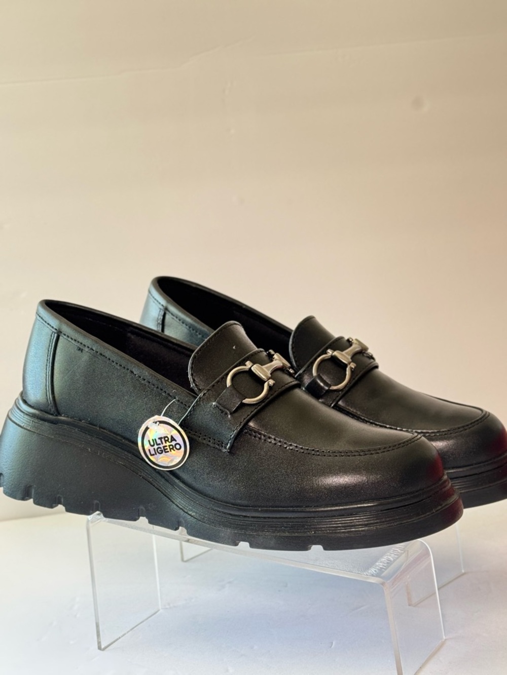 Black Platform Loafers with Silver Horsebit